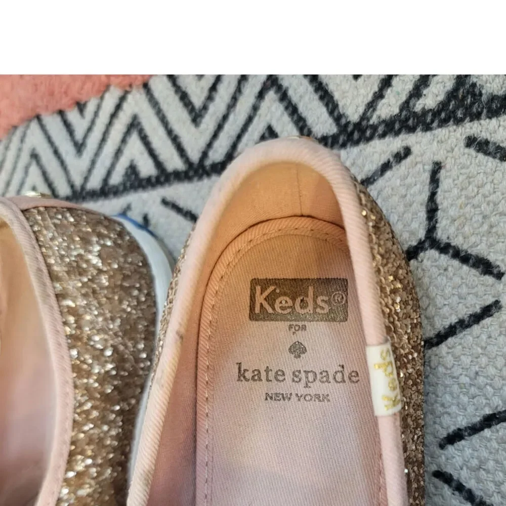 Keds Kate Spade New York Glitter Lace Up Sneakers in Rose Gold, sz 8